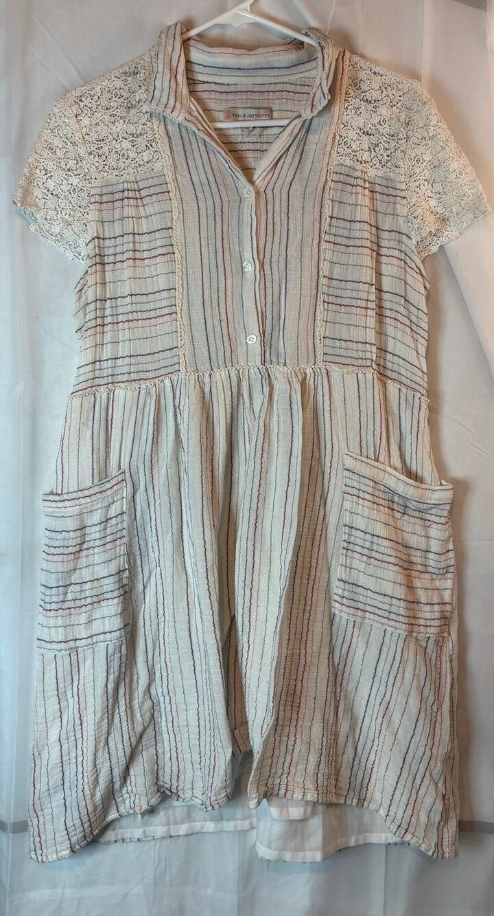 Paul And Joe Sister Cotton Striped Pocket Shirt Dress Size 42 Medium
